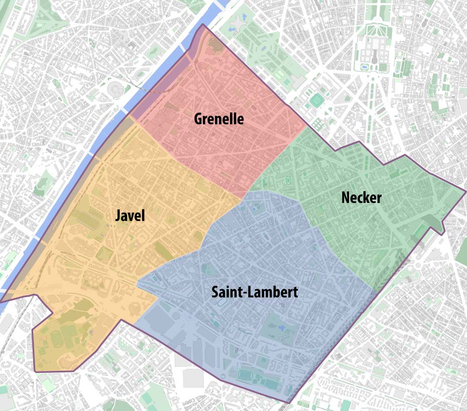 plan 15eme arrondissement avec quartiers