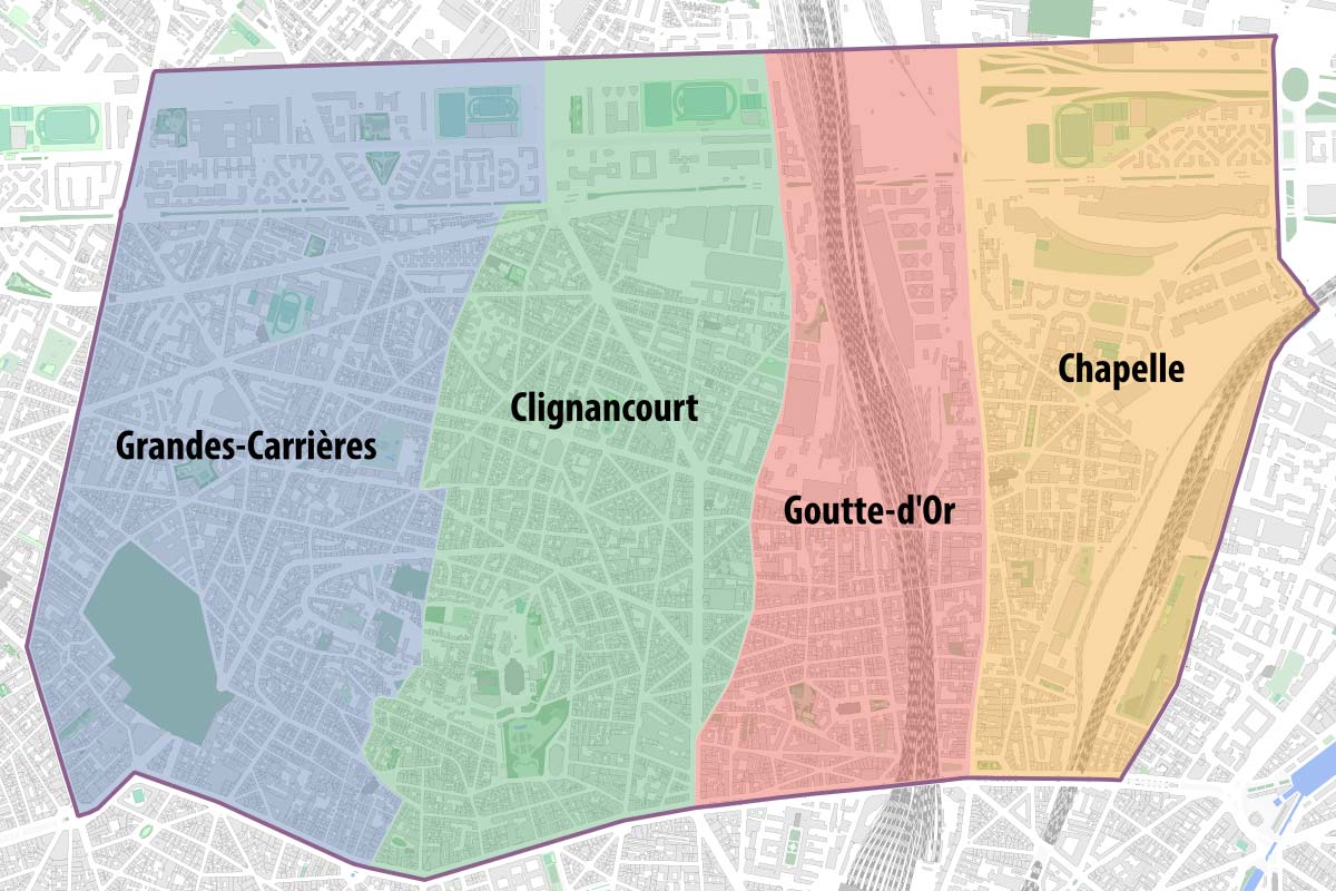 plan 18eme arrondissement avec quartiers