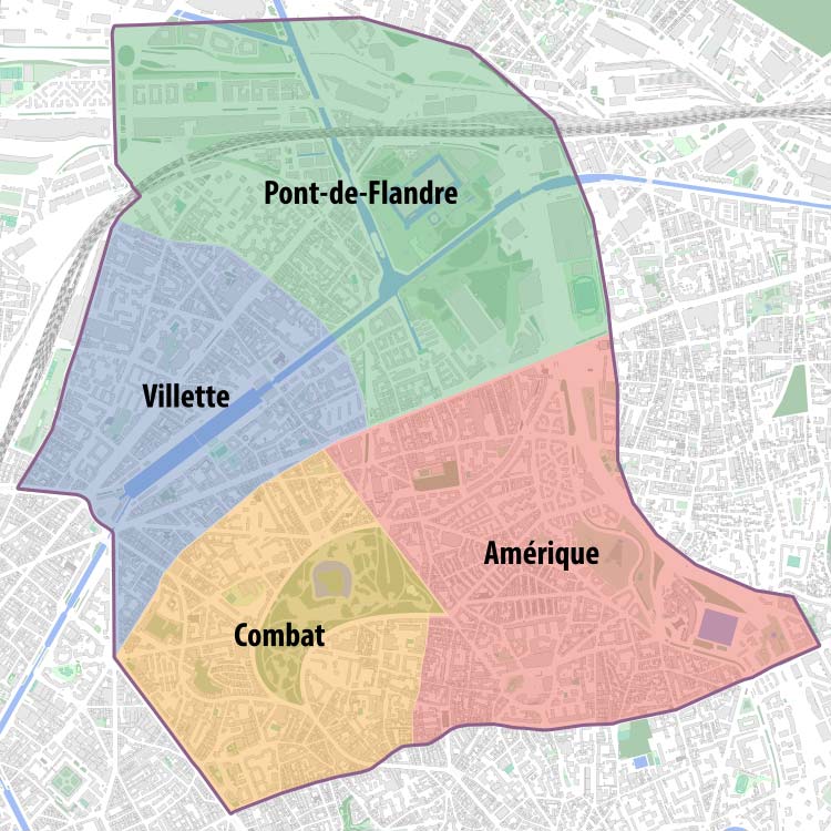 plan 19eme arrondissement avec quartiers