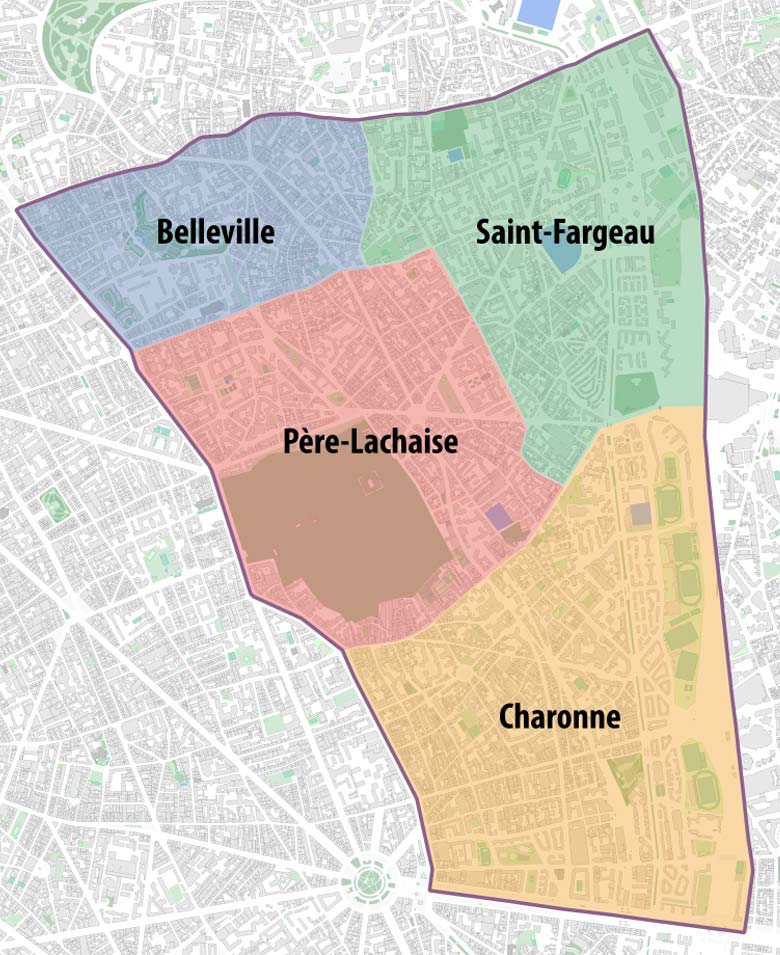 plan 20eme arrondissement avec quartiers