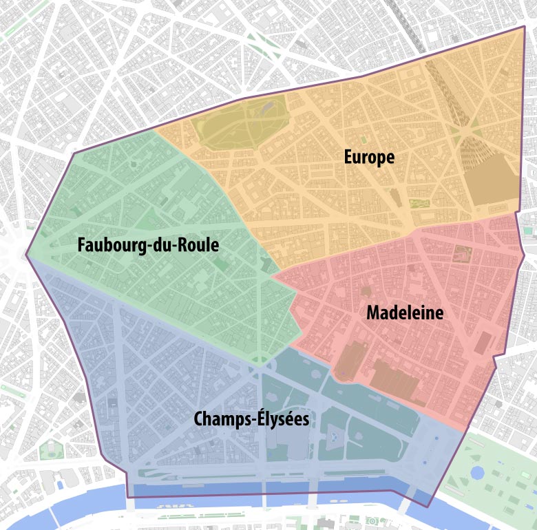 plan 8eme arrondissement avec quartiers
